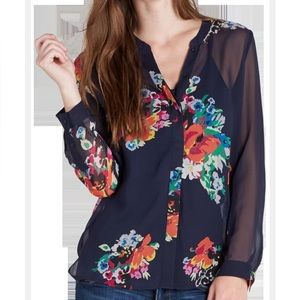 Joie Devitri Sill Blouse Navy Floral Button Down collarless XS NWT